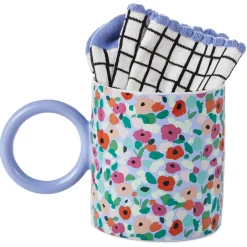Abstract Floral Mug With Crew Socks, Set of 2