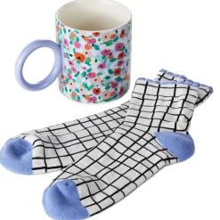 Abstract Floral Mug With Crew Socks, Set of 2