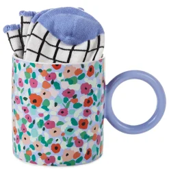 Abstract Floral Mug With Crew Socks, Set of 2