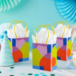 4" Abstract Neon Shapes Mini Treat Bags With Handles, Pack of 4