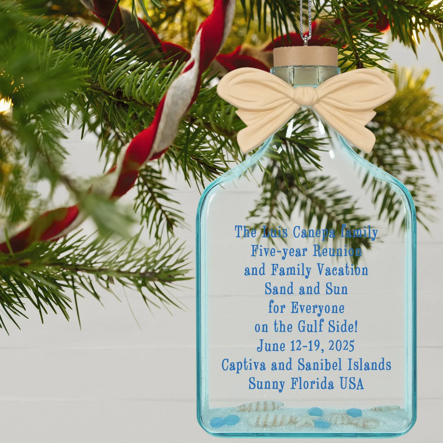 A Day at the Beach Personalized Ornament, Custom Text