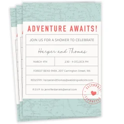 Adventure Awaits Flat Wedding Shower Invitation