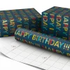 All-Caps Happy Birthday on Navy Wrapping Paper Roll, 20 sq. ft.