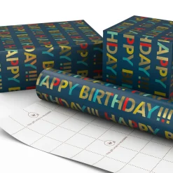 All-Caps Happy Birthday on Navy Wrapping Paper Roll, 20 sq. ft.