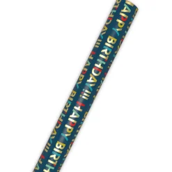 All-Caps Happy Birthday on Navy Wrapping Paper Roll, 20 sq. ft.