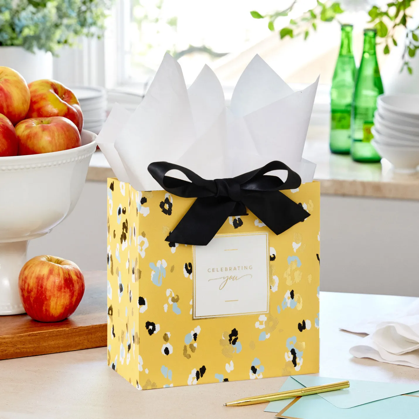 7.7" Animal Print on Butter Yellow Medium Gift Bag