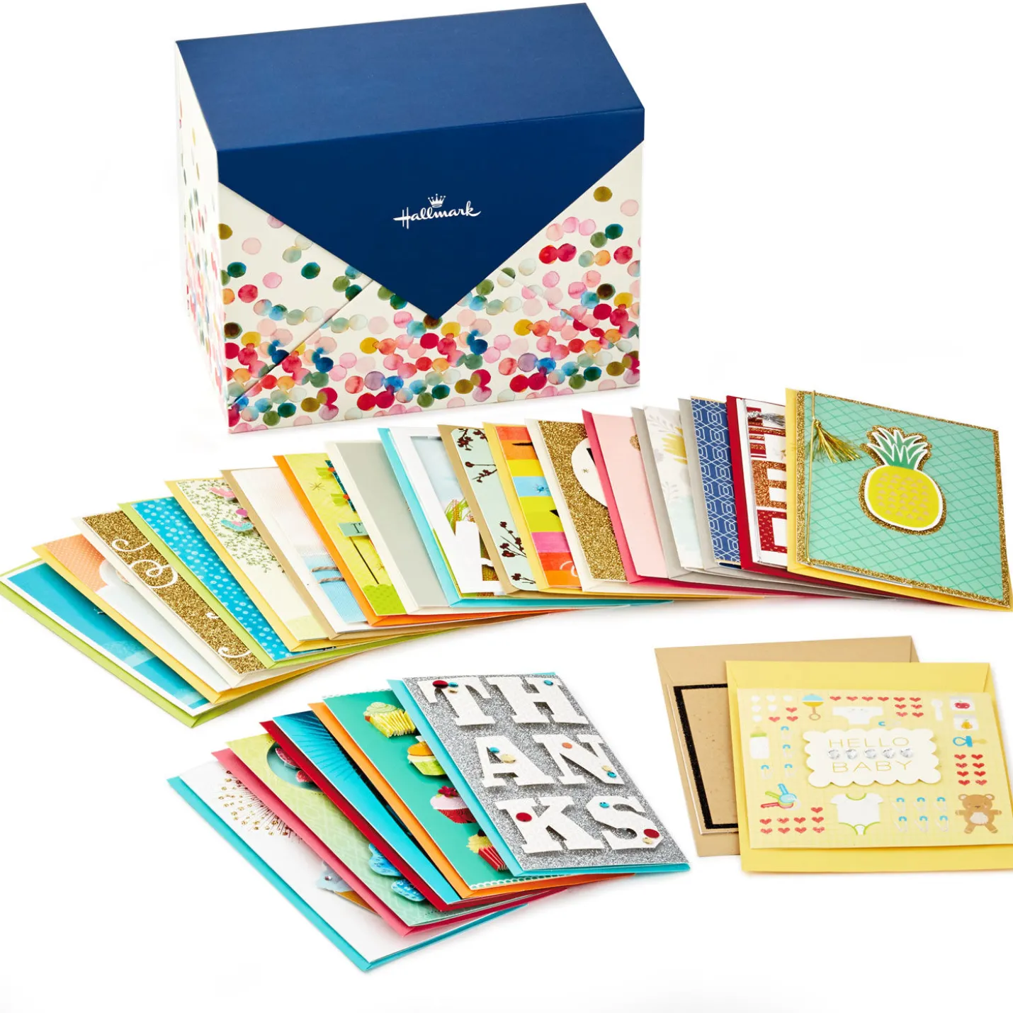 Assorted All-Occasion Cards in Polka Dot Organizer Box, Box of 24