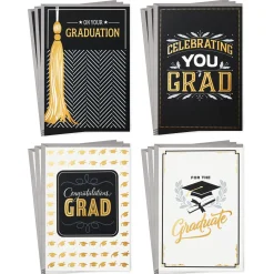 Assorted Black, White and Gold Graduation Cards, Pack of 12