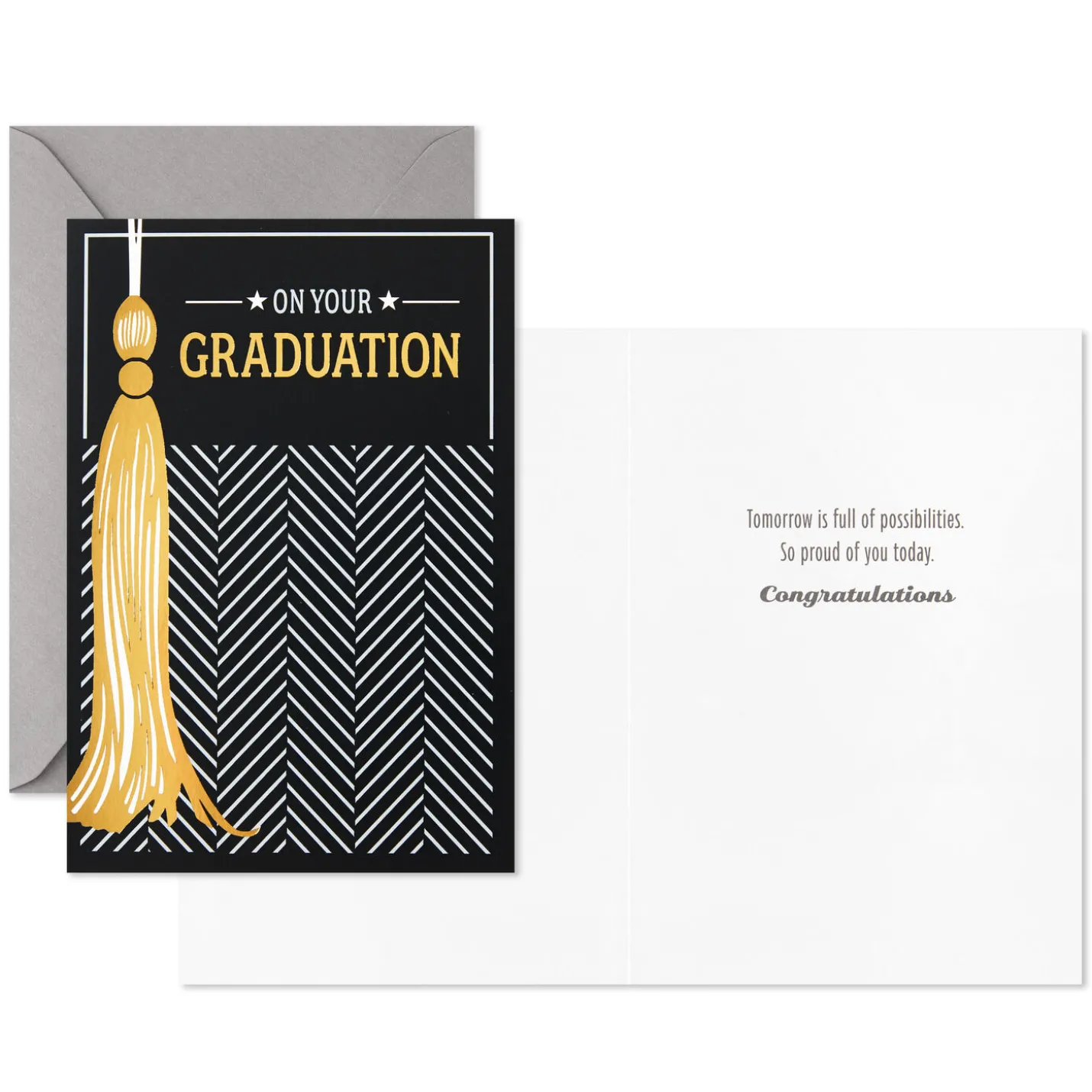 Assorted Black, White and Gold Graduation Cards, Pack of 12