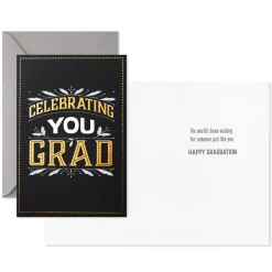 Assorted Black, White and Gold Graduation Cards, Pack of 12