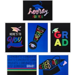 Assorted Bold and Iridescent Graduation Cards, Box of 36