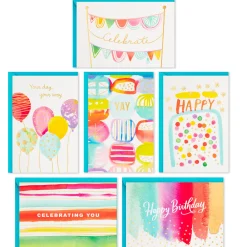 Assorted Bright Watercolor Boxed Birthday Note Cards, Pack of 36