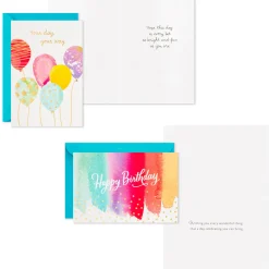 Assorted Bright Watercolor Boxed Birthday Note Cards, Pack of 36