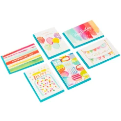Assorted Bright Watercolor Boxed Birthday Note Cards, Pack of 36