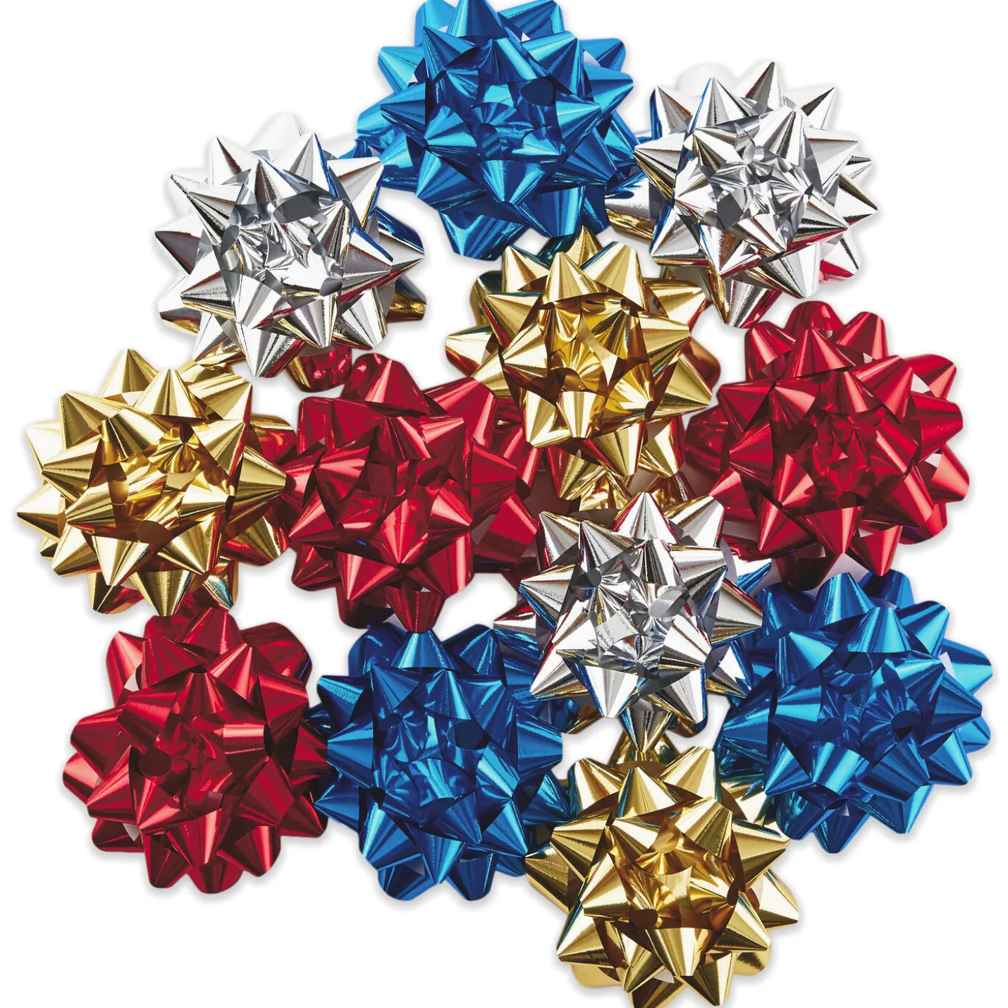 Assorted 12-Pack Red, Blue, Gold and Silver Gift Bows
