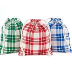 10" Assorted Plaid 3-Pack Fabric Gift Bags