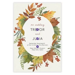 Autumn Leaves Wreath Flat Wedding Invitation