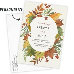 Autumn Leaves Wreath Flat Wedding Invitation