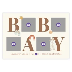 Baby Blocks Photo Collage Flat Birth Announcement