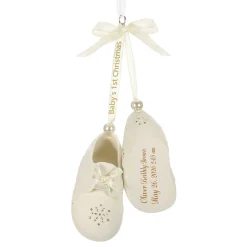 Baby’s First Christmas Booties Porcelain Personalized Ornament, Custom Text