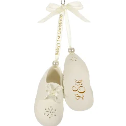 Baby’s First Christmas Monogram Booties Porcelain Personalized Ornament, Custom Text