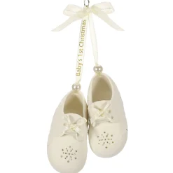 Baby’s First Christmas Monogram Booties Porcelain Personalized Ornament, Custom Text