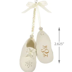 Baby’s First Christmas Monogram Booties Porcelain Personalized Ornament, Custom Text