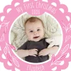 Baby's First Christmas Pink Scalloped Metal Personalized Ornament, Custom Photo and Text