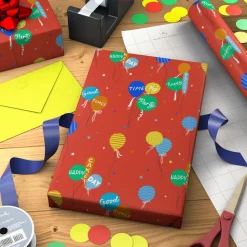 Balloon Bouquets on Red Birthday Wrapping Paper Roll, 20 sq. ft.