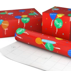 Balloon Bouquets on Red Birthday Wrapping Paper Roll, 20 sq. ft.