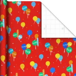 Balloon Bouquets on Red Birthday Wrapping Paper Roll, 20 sq. ft.