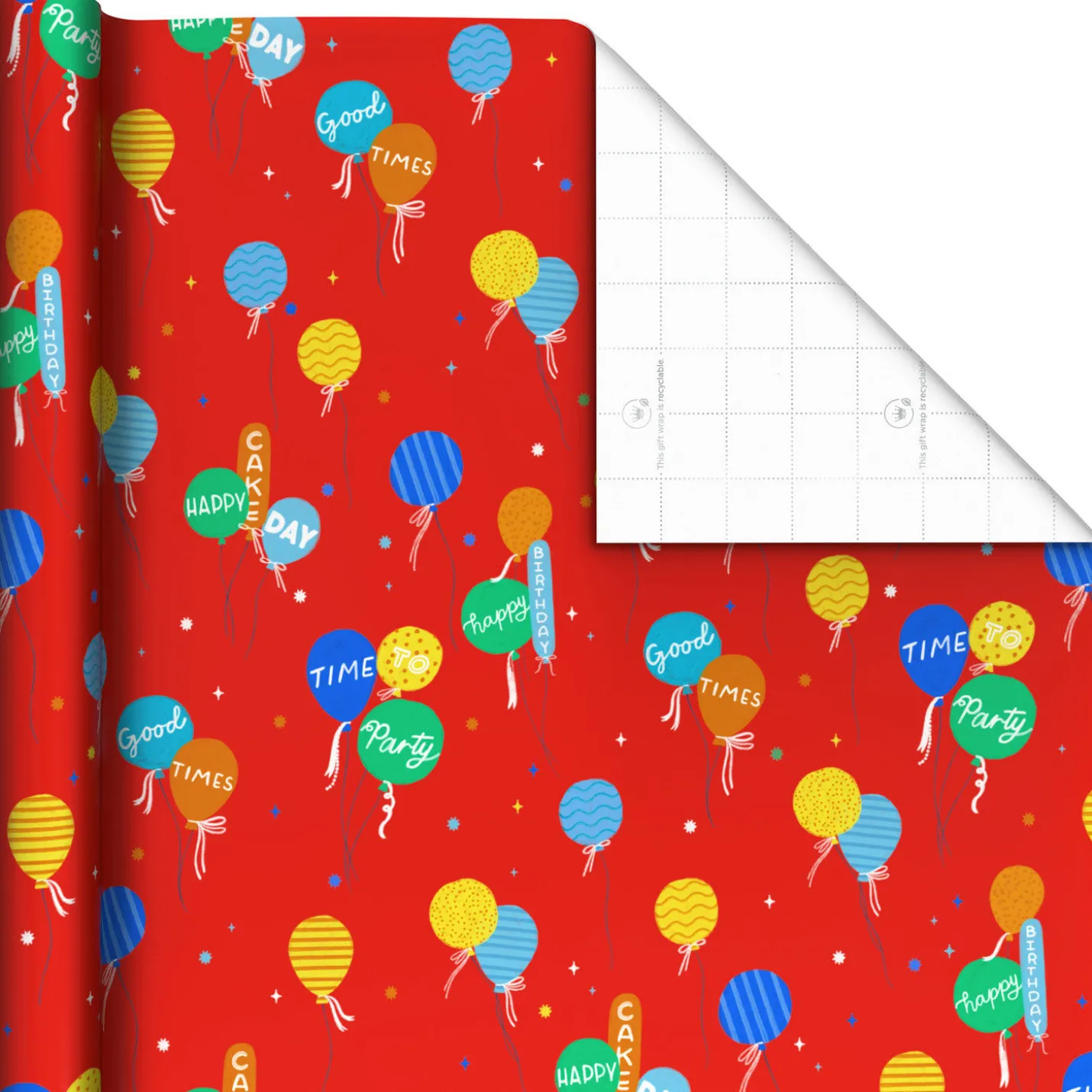 Balloon Bouquets on Red Birthday Wrapping Paper Roll, 20 sq. ft.