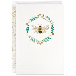 Bee in Hexagon of Flowers Blank Card