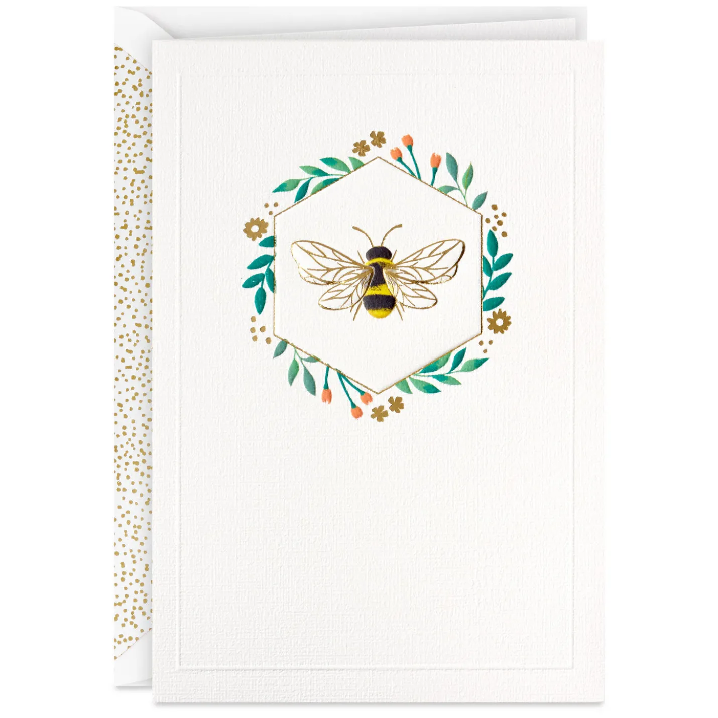 Bee in Hexagon of Flowers Blank Card