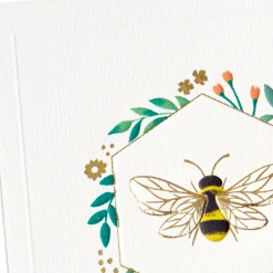 Bee in Hexagon of Flowers Blank Card