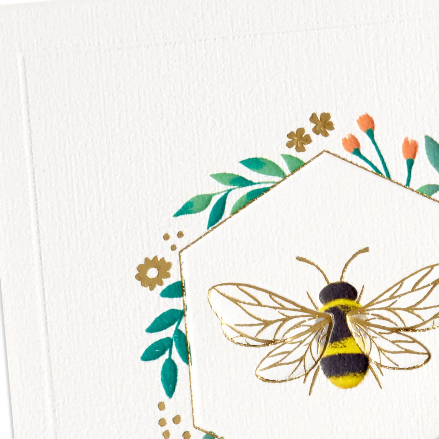 Bee in Hexagon of Flowers Blank Card