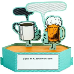 Beer vs. Coffee Funny 3D Pop-Up Birthday Card