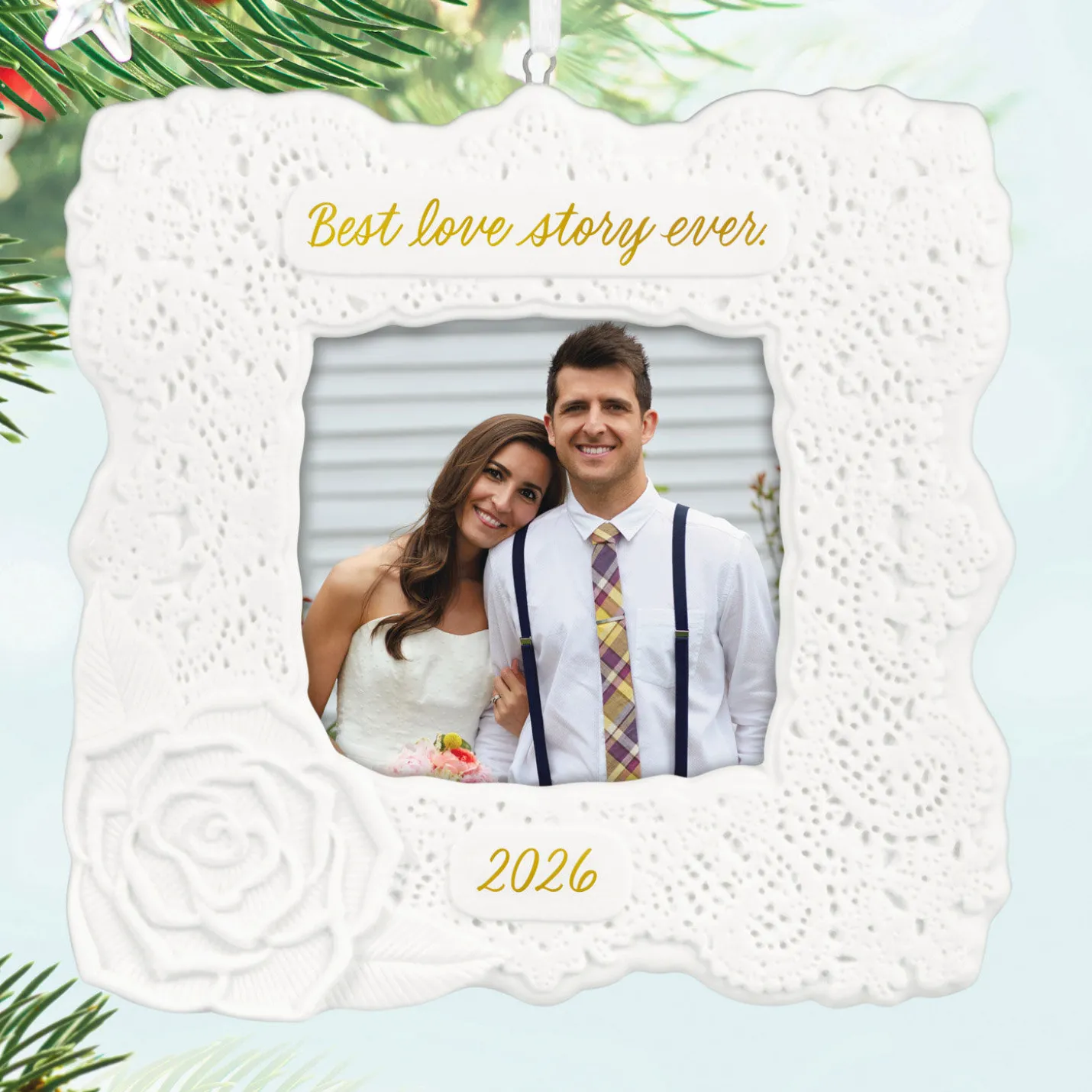 Best Love Story Ever 2026 Porcelain Personalized Ornament, Custom Photo