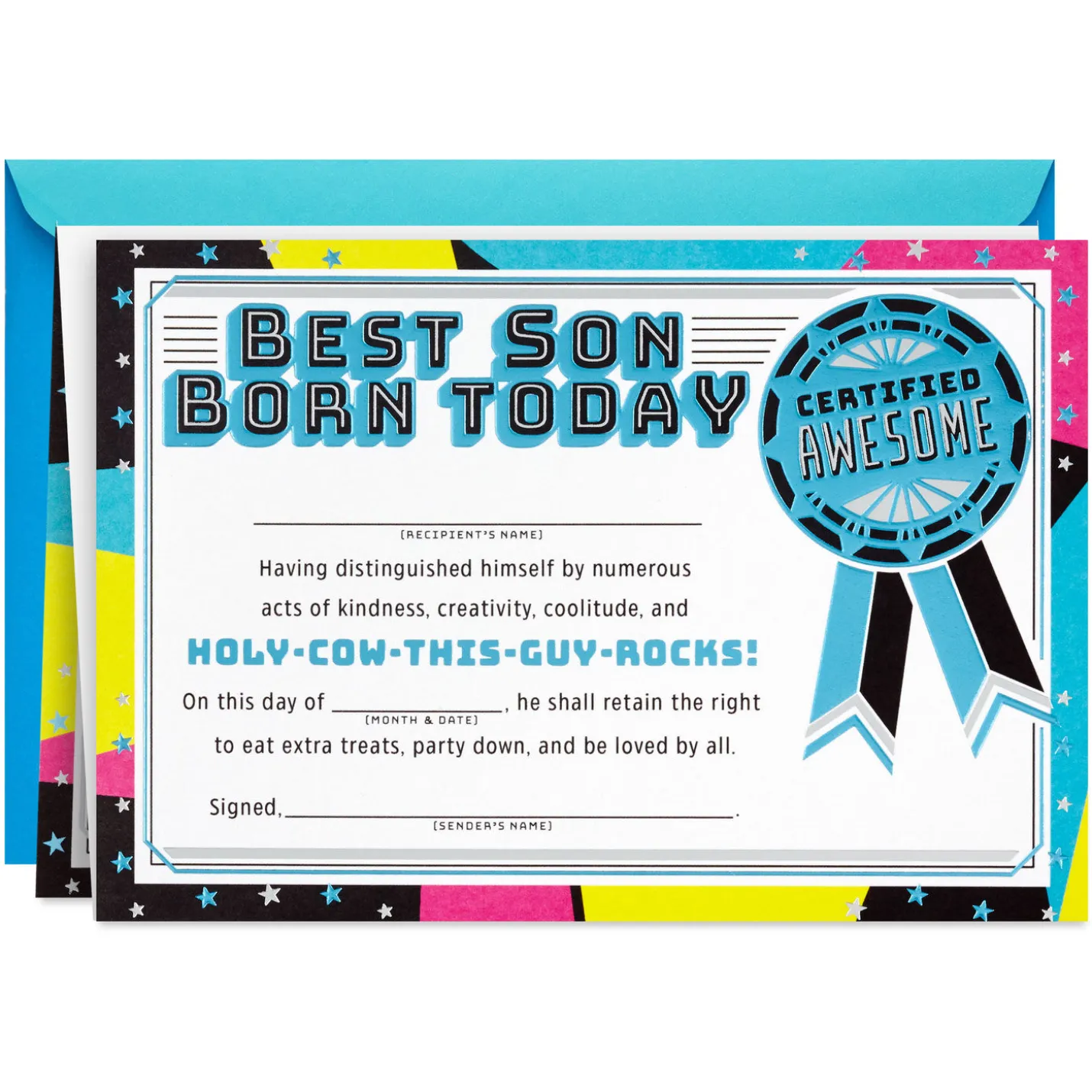 Best Son Customizable Birthday Card With Fill-in-the-Blank Certificate