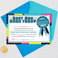 Best Son Customizable Birthday Card With Fill-in-the-Blank Certificate