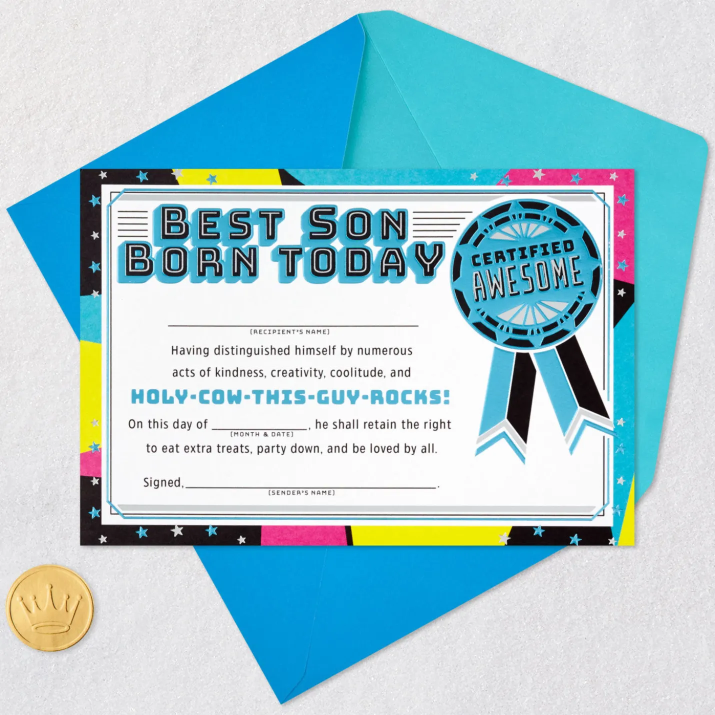 Best Son Customizable Birthday Card With Fill-in-the-Blank Certificate