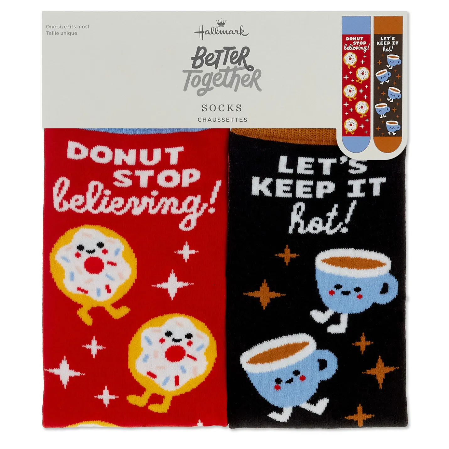 Better Together Donut and Coffee Funny Crew Socks