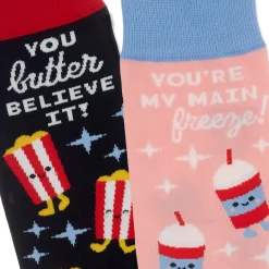 Better Together Popcorn and Slushie Funny Crew Socks