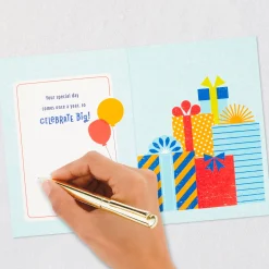 Big Presents and Balloons Musical 3D Pop-Up Birthday Card With Light