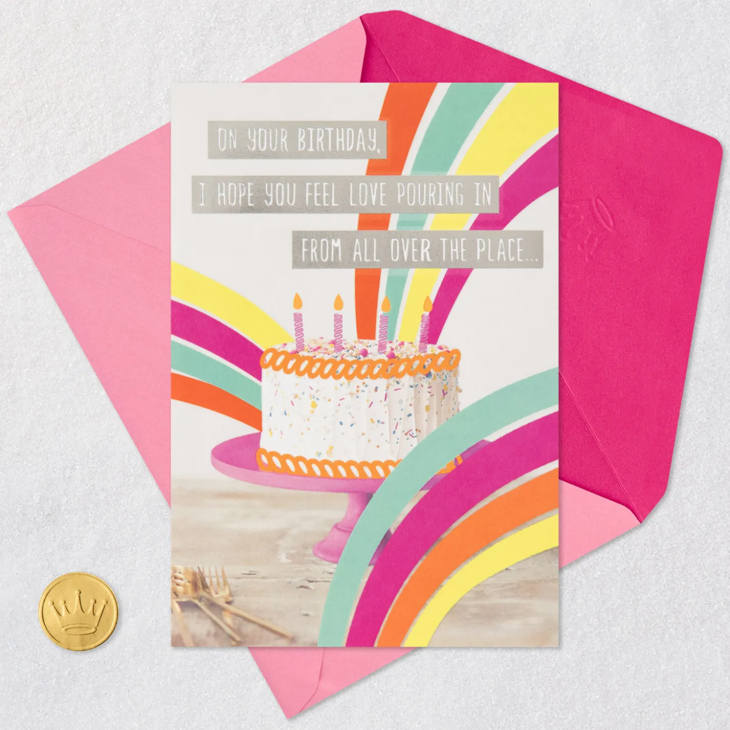 Birthday Cake and Rainbows Birthday Card