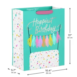 13" Birthday Cake on Aqua Large Gift Bag