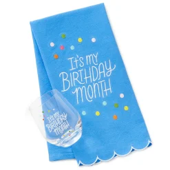 Birthday Month Tea Towel and Wine Glass Bundle