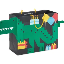 7.7" 8-Bit Dinosaur Medium Horizontal Birthday Gift Bag