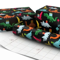 8-Bit Dinosaurs Birthday Wrapping Paper, 20 sq. ft.