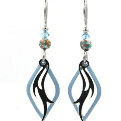 Black and Blue Diamond Layered Metal Drop Earrings